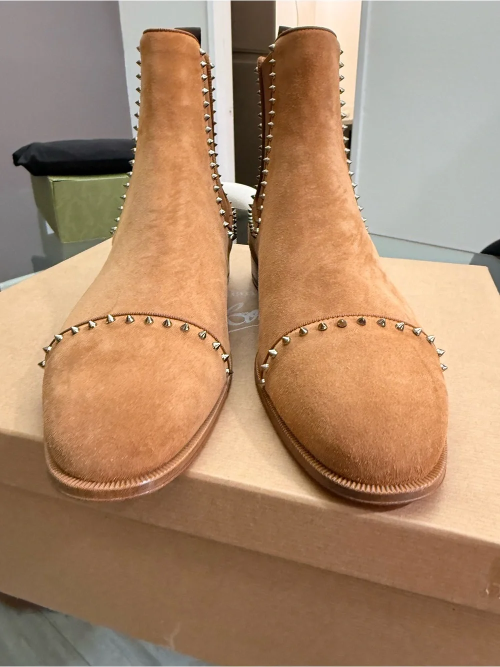 Men's Suede Chelsea Cloo Boots with Stud Detail - Tan